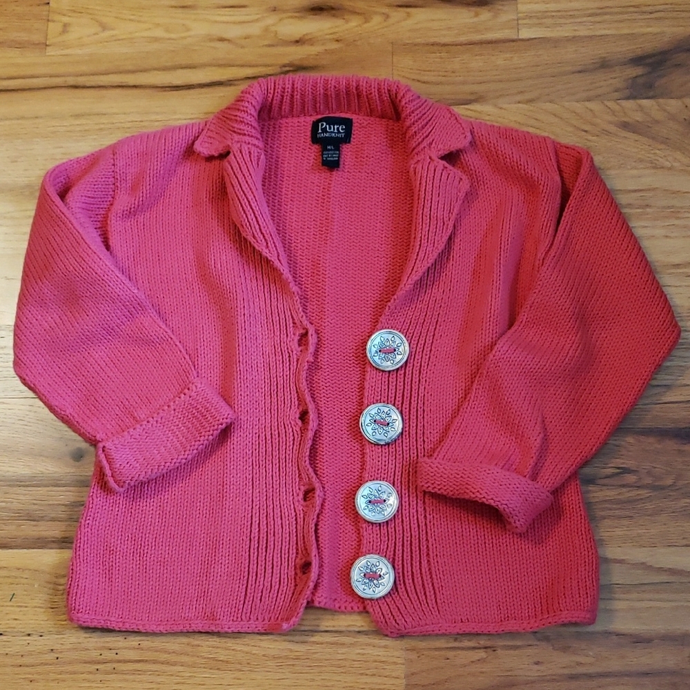 Pure HandKnit Pink Cardigan Size: M/L